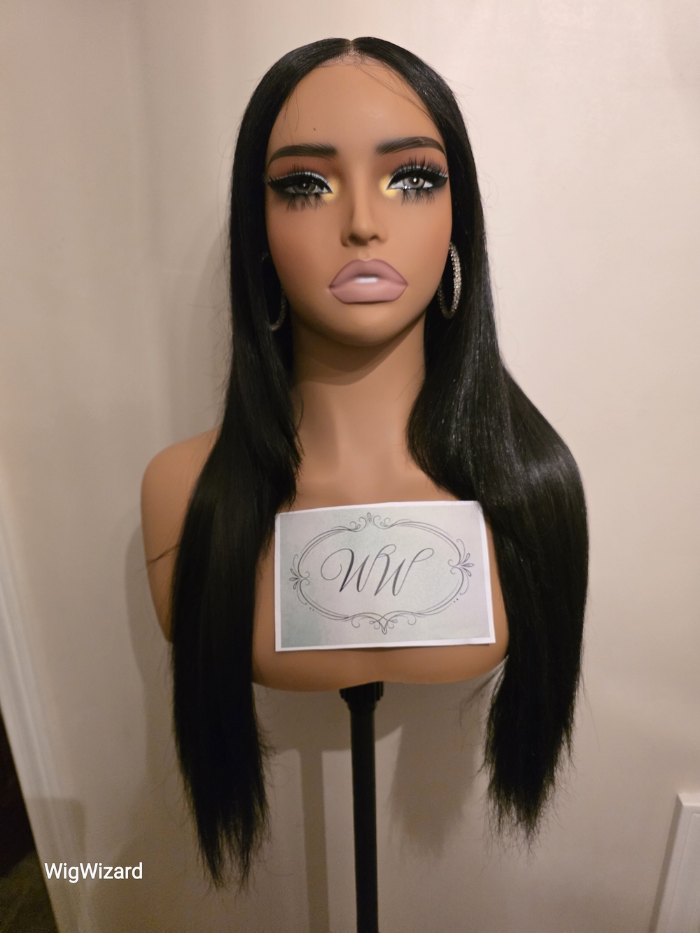 Long Straight Black Lace Human Hair Wig